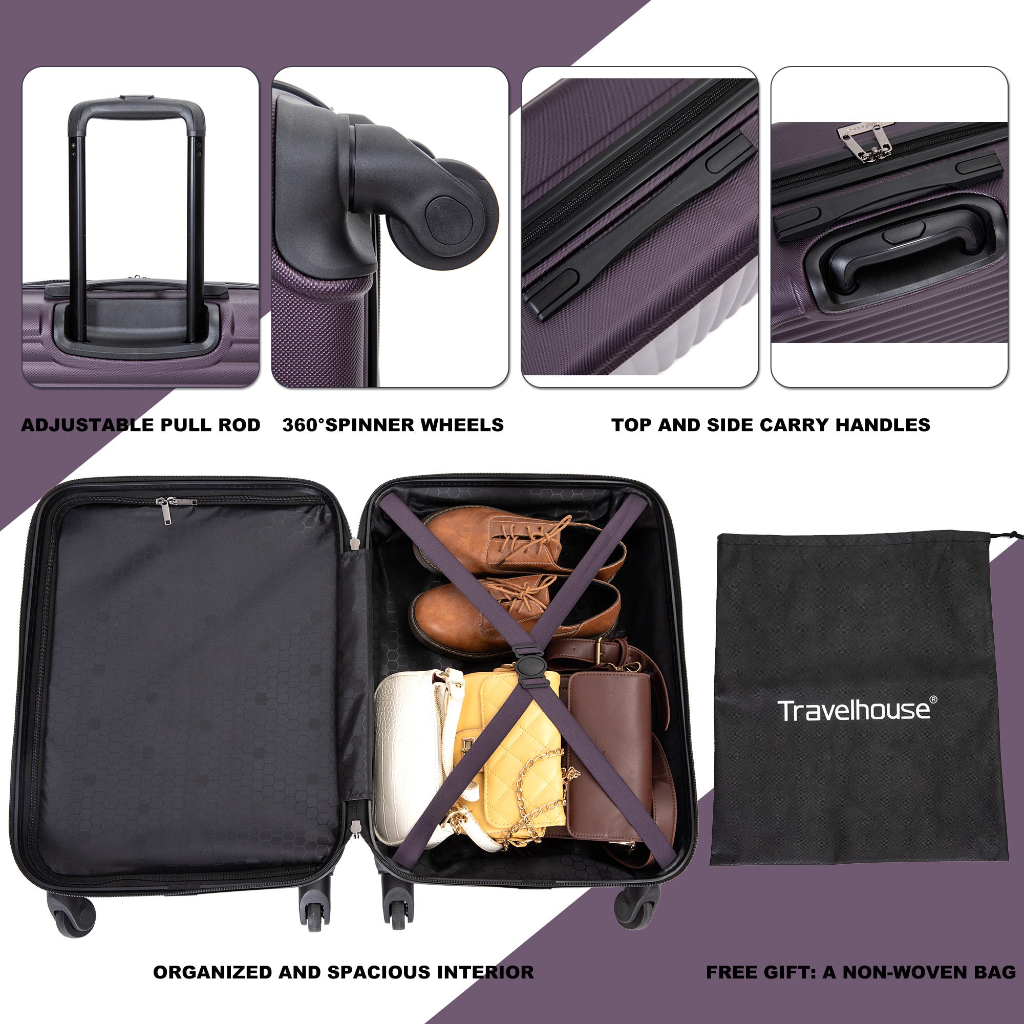 20" Carry on Luggage Lightweight Suitcase, Spinner purple-abs