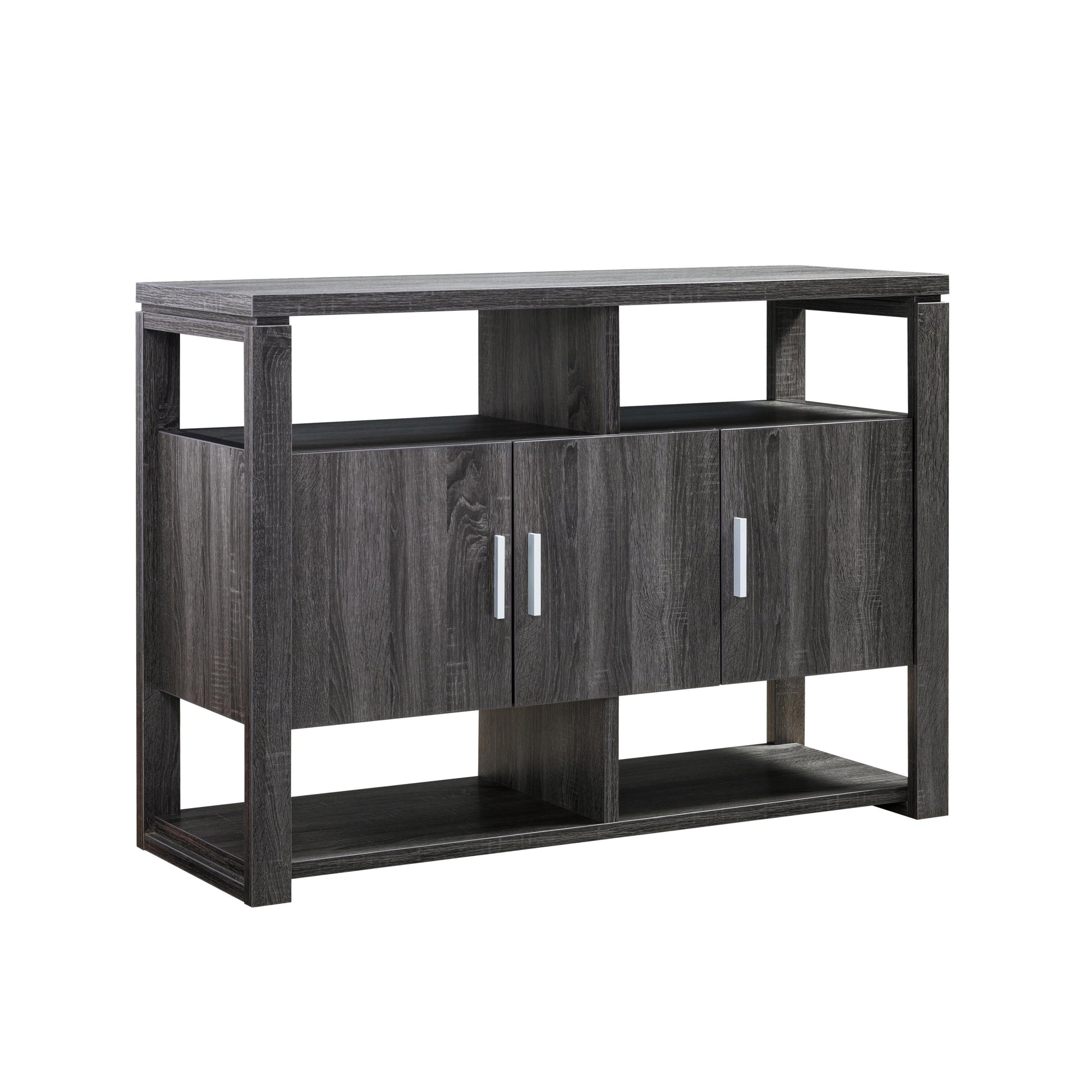 Buffet Kitchen Cabinet, Display Cabinet With Multi Shelving, Distressed Grey Grey 39 Inches Or Less Particle Board