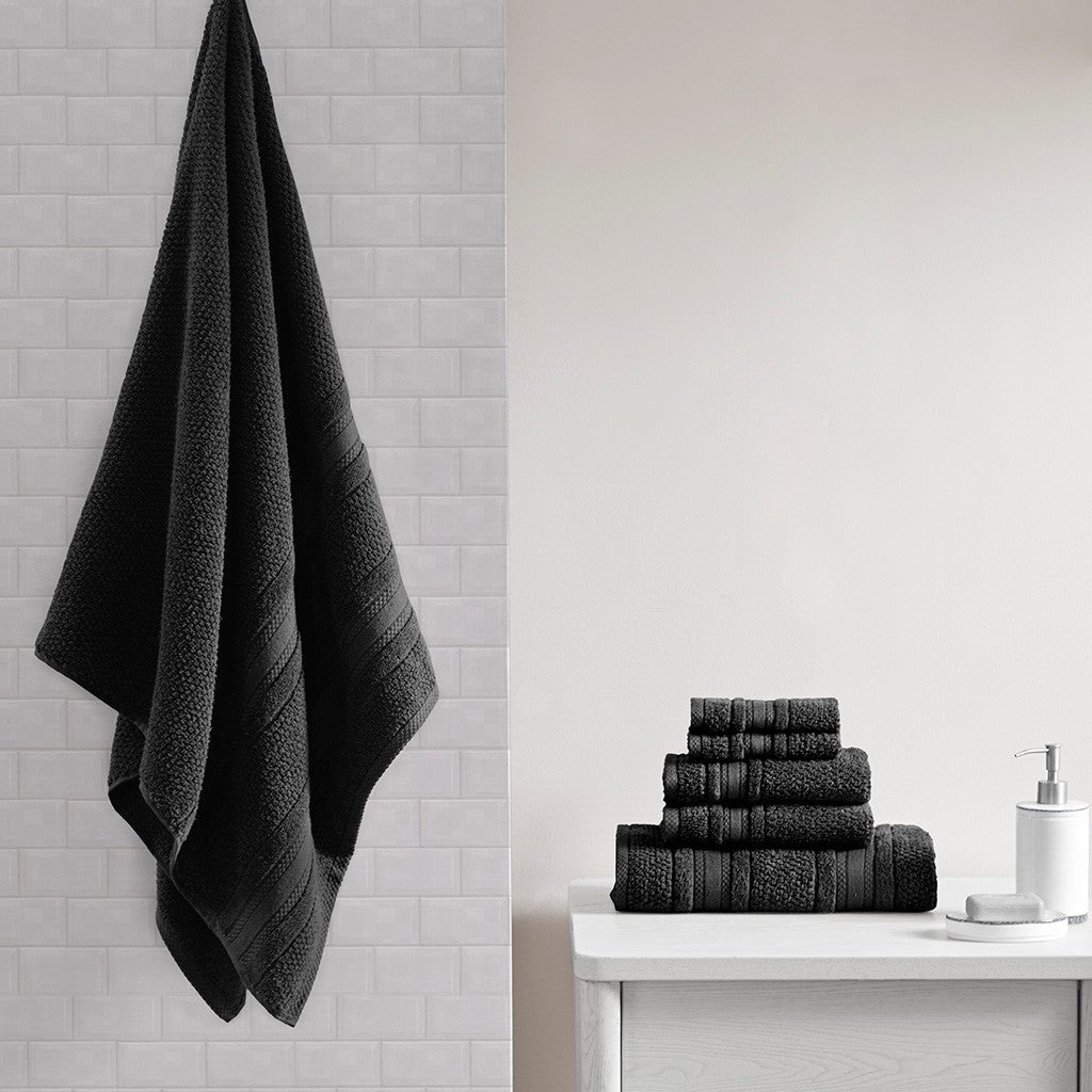 Super Soft Cotton Quick Dry Bath Towel 6 Piece Set Black Cotton