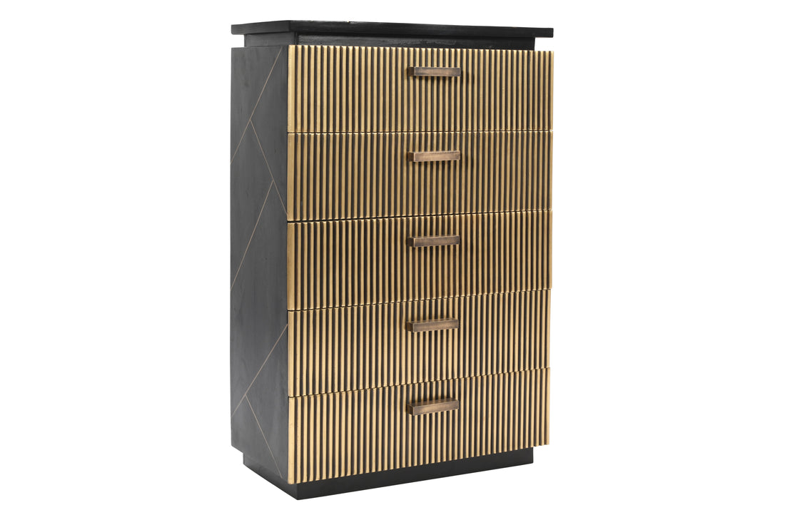 Allure Modern Style 5 Drawer Chest Made With Mango Wood And Finished With Brass Metal Black Bedroom Contemporary,Modern Wood