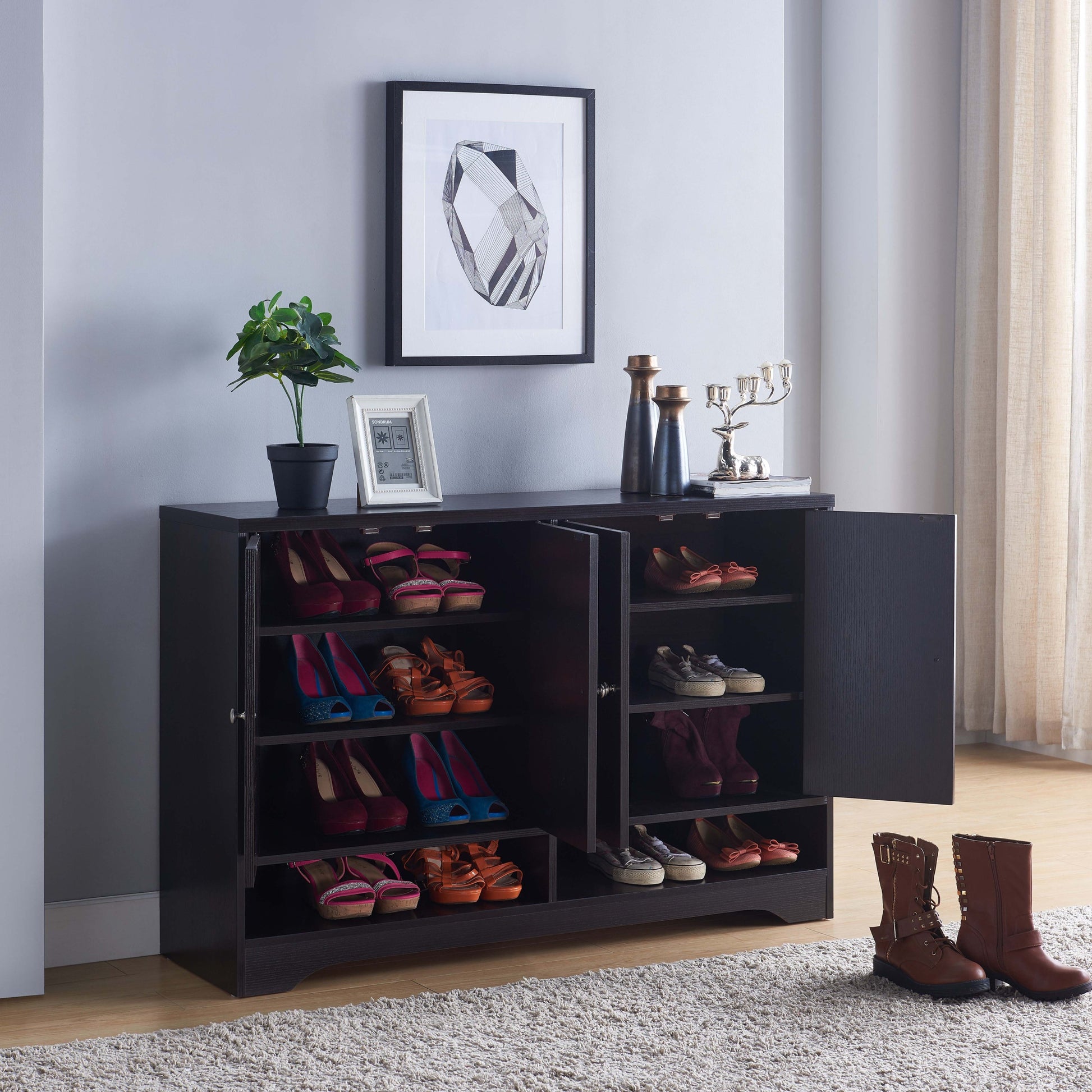 ID USA 192478 Shoe Cabinet Red Cocoa espresso-particle board