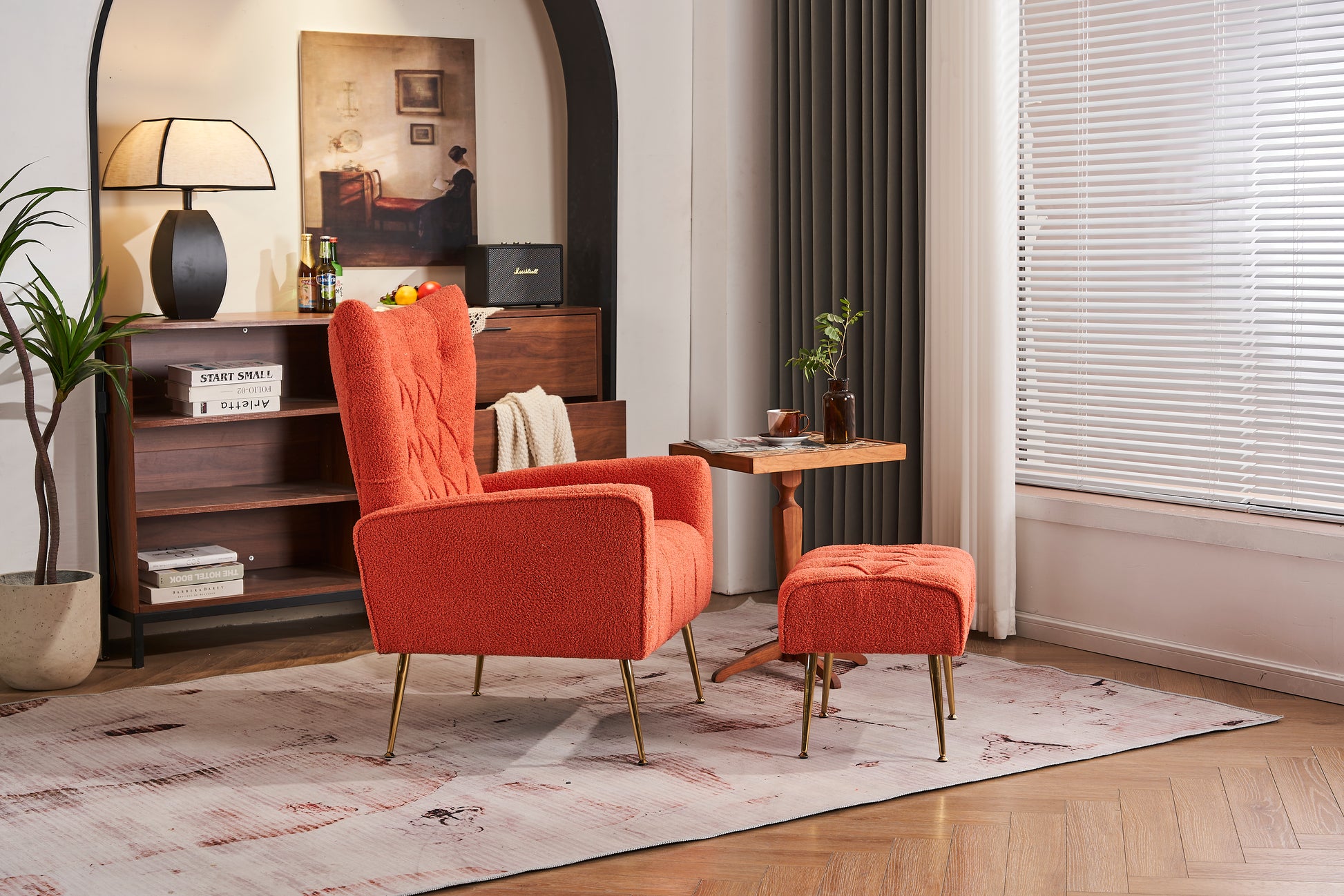 Modern Accent Chair With Ottoman, Comfy Armchair For Living Room, Bedroom, Apartment, Office Brick Red Brick Red Primary Living Space Classic Polyester