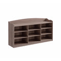 Wooden Shoe Storage Bench, Nine Storage Shelves, Entryway Organizer, Dark Taupe Taupe Particle Board