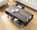 Antique Wooden Livingroom Coffee Table With Two Storage Drawers, Distressed Grey & Black Grey Particle Board