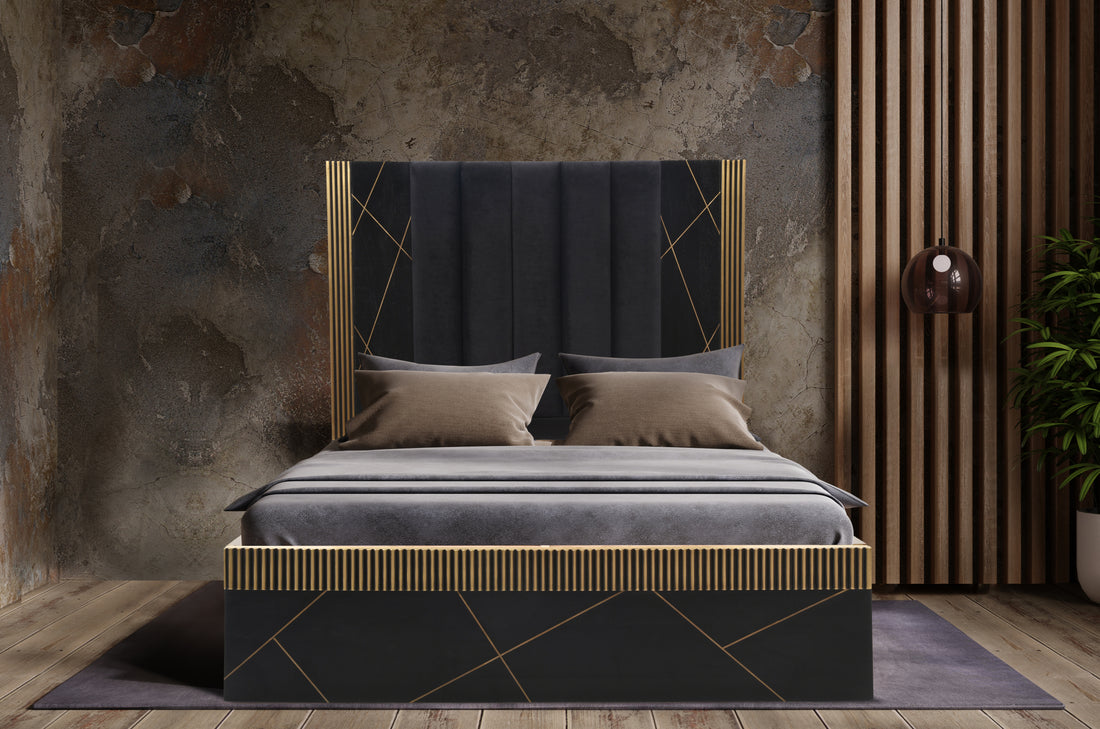 Allure Modern Style 4Pc Queen Bedroom Set Made With Mango Wood And Finished With Brass Metal Box Spring Not Required Queen Black Wood 4 Piece Set Bedroom Bed Included,Dresser Included,Mirror Included,Nightstand Included Contemporary,Modern Solid Wood Mdf