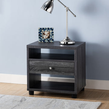 20 Inch End Table, Entryway Display Storage Cabinet With One Drawer, Distressed Grey & Black Grey Particle Board