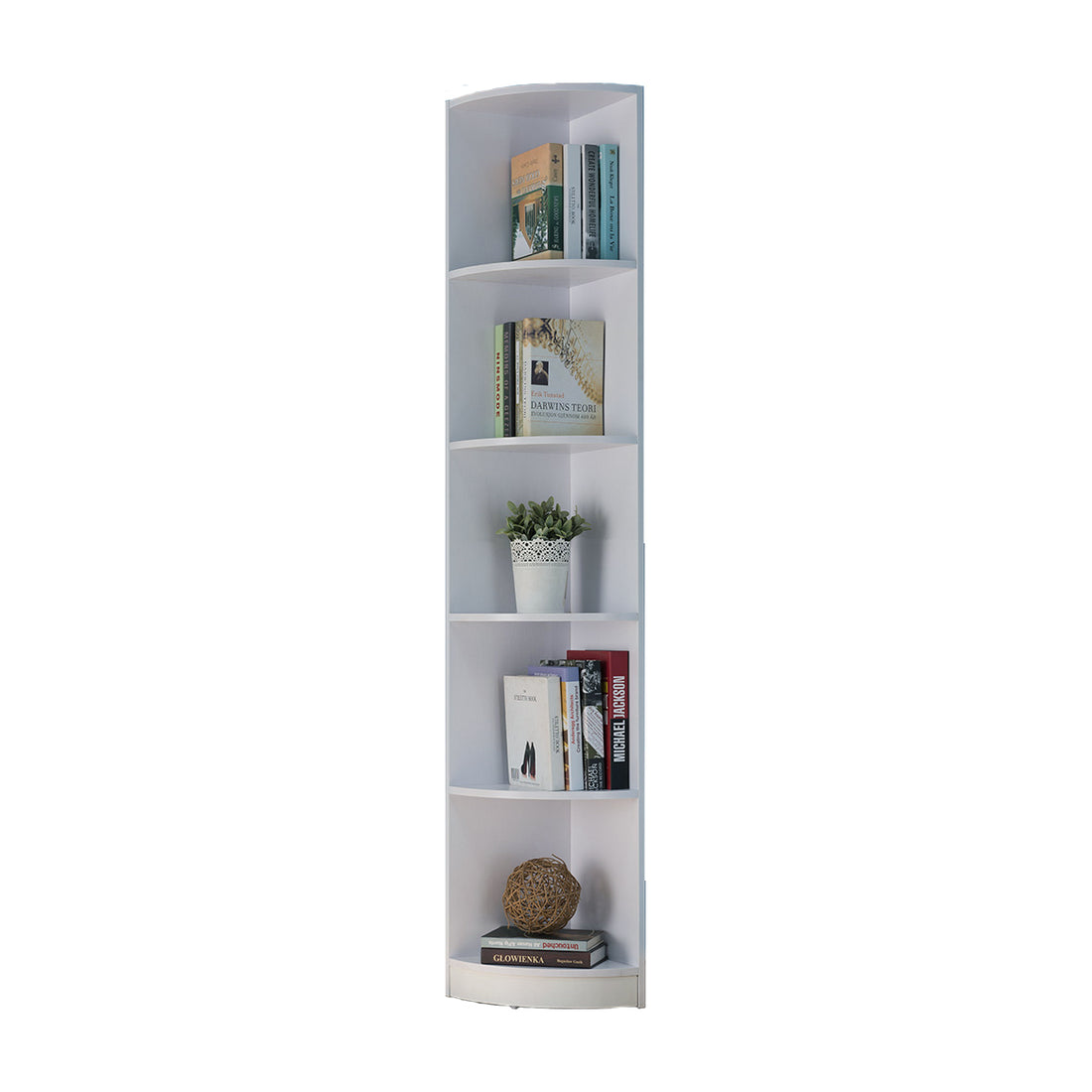White Corner Bookcase, Display Cabinet With Five