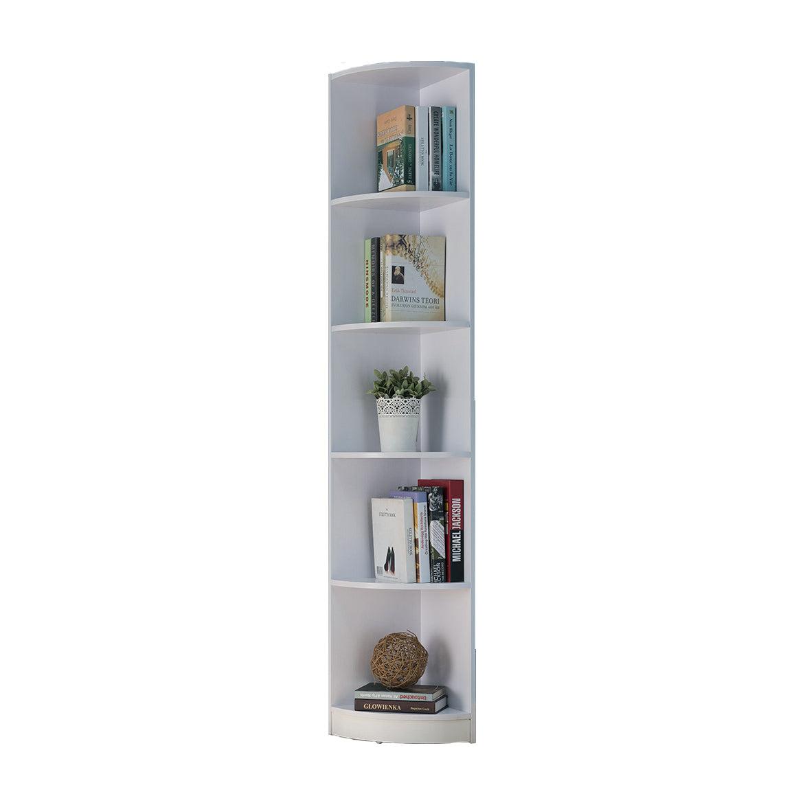 White Corner Bookcase, Display Cabinet With Five