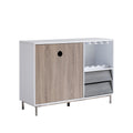 Wooden Display Rack, Cabinet With Drawer, Holds 6 Wine Glass, White & Dark Taupe & Distressed Grey White Particle Board