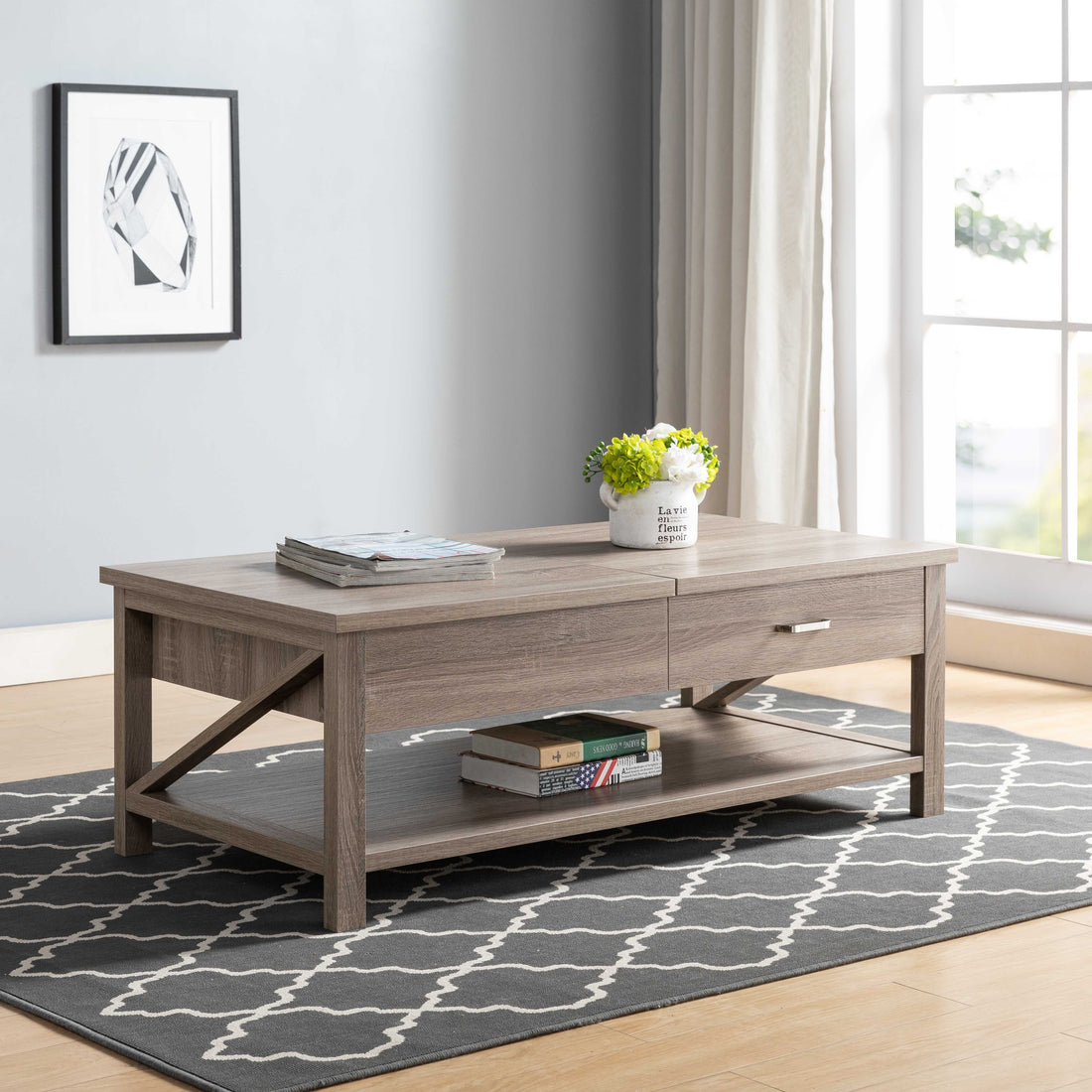 Modern Livingroom Coffee Table With Lift Top With Spacious Bottom Shelf, Dark Taupe Taupe Particle Board