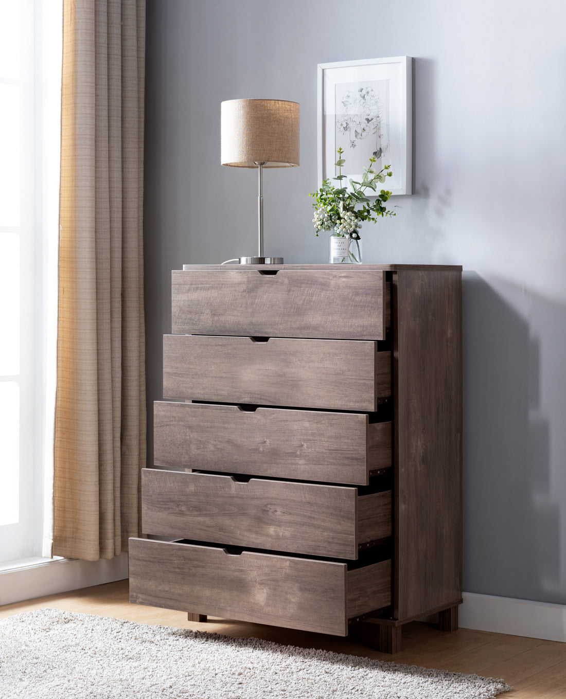 5 Drawers Chest Dresser In Hazelnut Caramel Particle Board