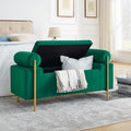 Elegant Upholstered Velvet Storage Bench With Cylindrical Arms And Iron Legs For Hallway Living Room Bedroom, Green Green Foam