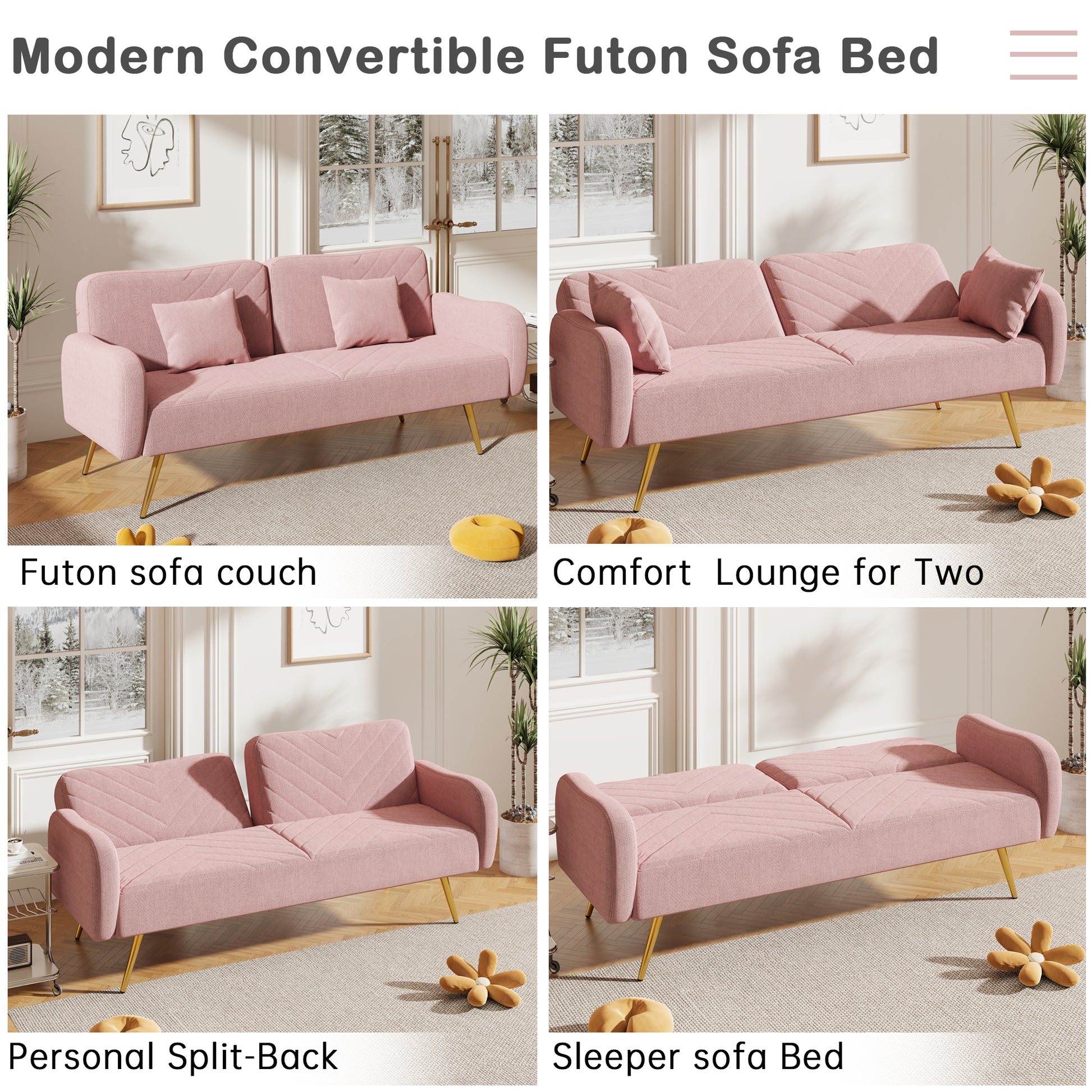 70.47" Pink Fabric Double Sofa With Split Backrest And Two Throw Pillows,Suitable For Living Room, Apartment, Home Office Pink Wood Primary Living Space Eucalyptus Square Arms Foam Fabric 2 Seat