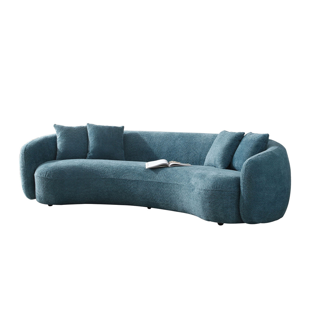 102'' Boucle Sofa Modern Sectional Half Moon Leisure Couch Curved Sofa Teddy Fleece Velet Blue Blue Boucle 5 Seat