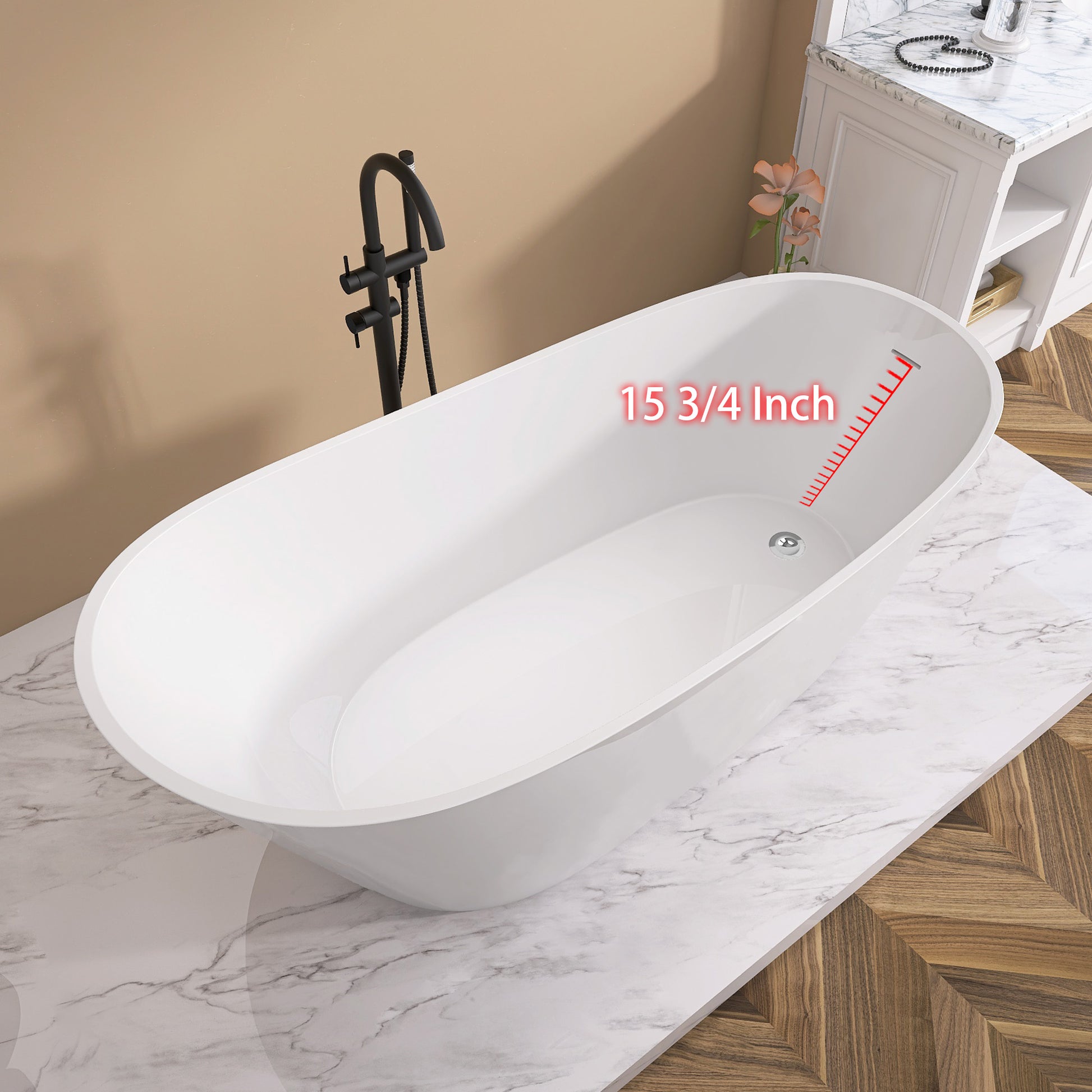 67" Acrylic Free Standing Tub Classic Oval Shape Soaking Tub, Adjustable Freestanding Bathtub With Integrated Slotted Overflow And Chrome Pop Up Drain Anti Clogging Gloss White Gloss White Oval Bathroom Freestanding Tubs Polished 61 69 In Modern Soaking