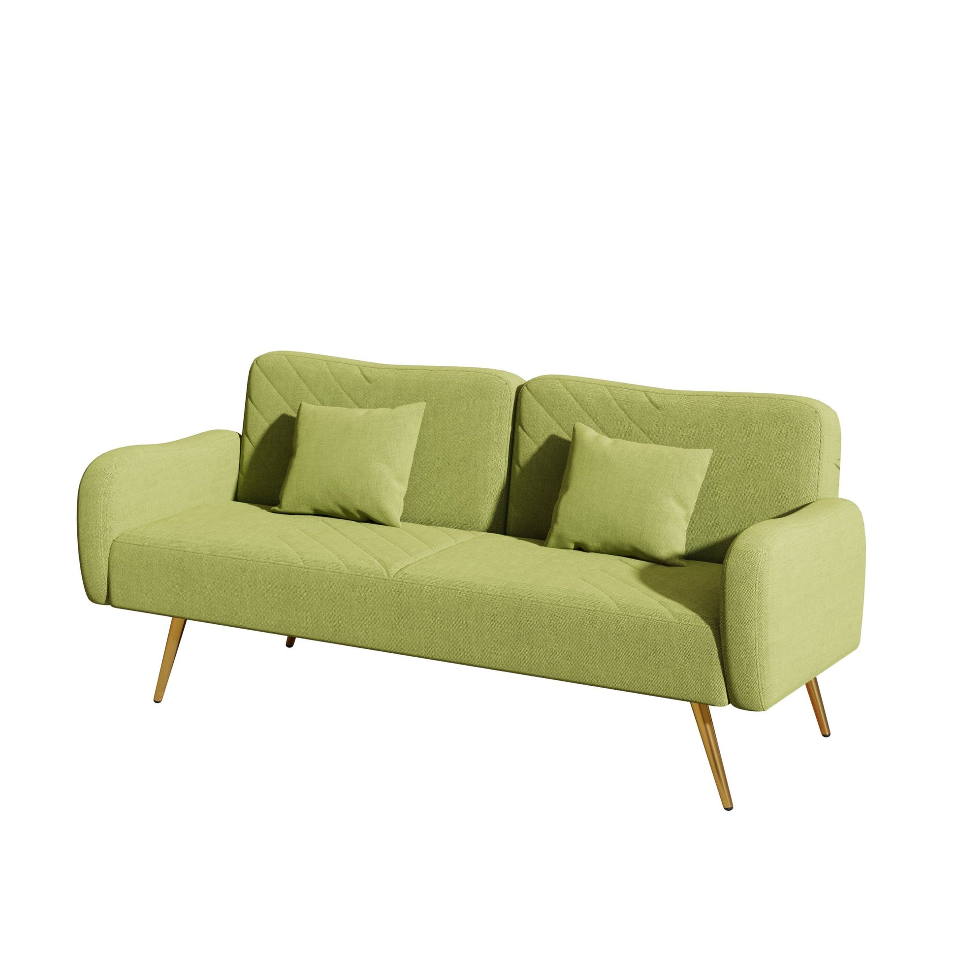 70.47" Green Fabric Double Sofa With Split Backrest And Two Throw Pillows,Suitable For Living Room, Apartment, Home Office Green Wood Primary Living Space Eucalyptus Square Arms Foam Fabric 2 Seat