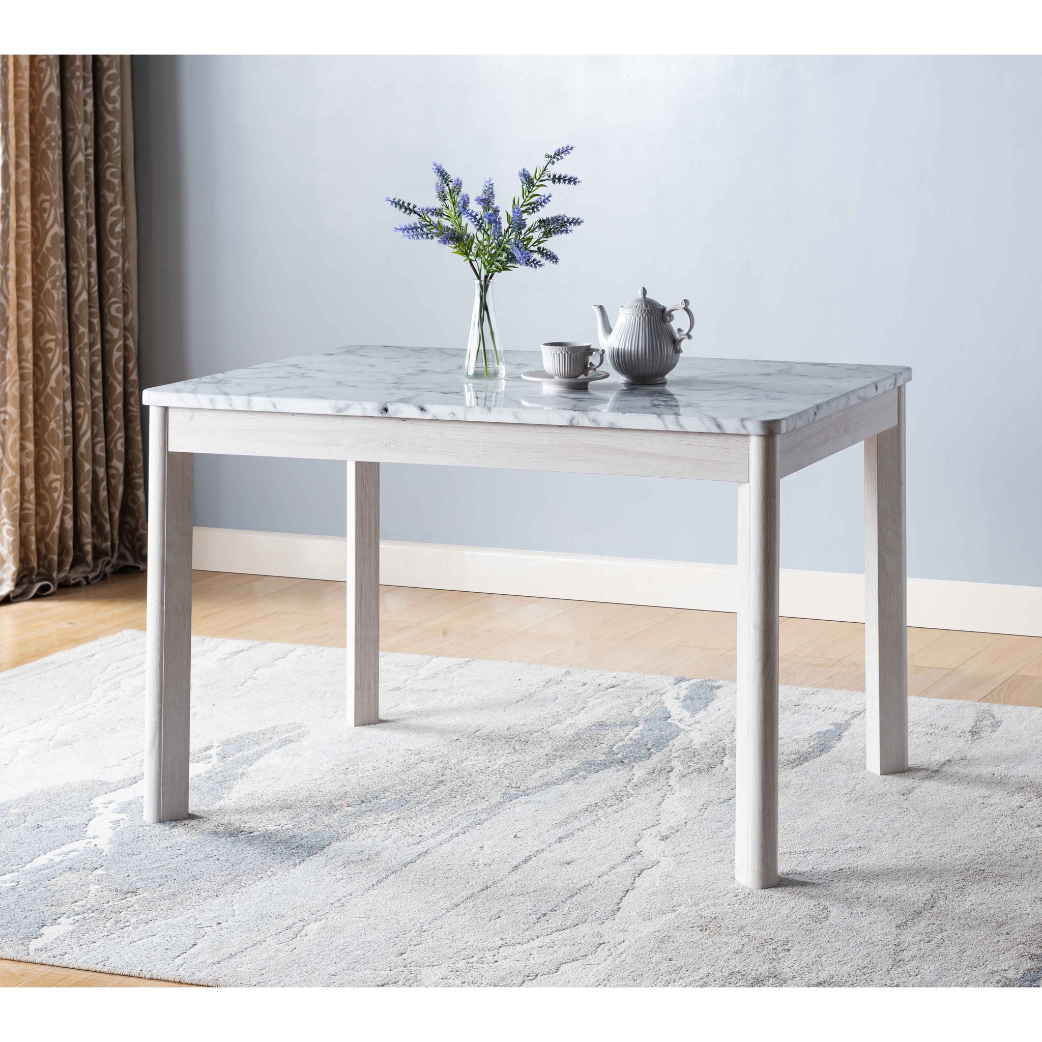 Glossy Marble Tabletop, Modern Faux Marble White Dining Table Faux Marble White & White Oak White Oak Particle Board