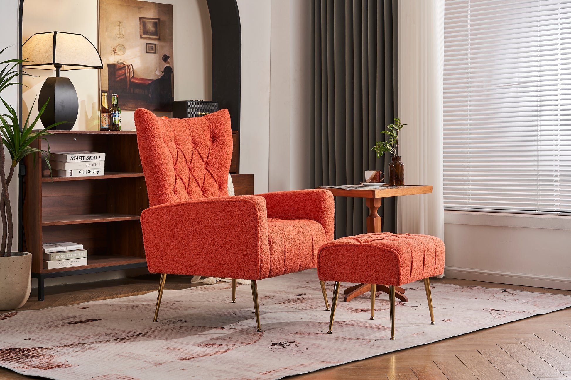 Modern Accent Chair With Ottoman, Comfy Armchair For Living Room, Bedroom, Apartment, Office Brick Red Brick Red Primary Living Space Classic Polyester