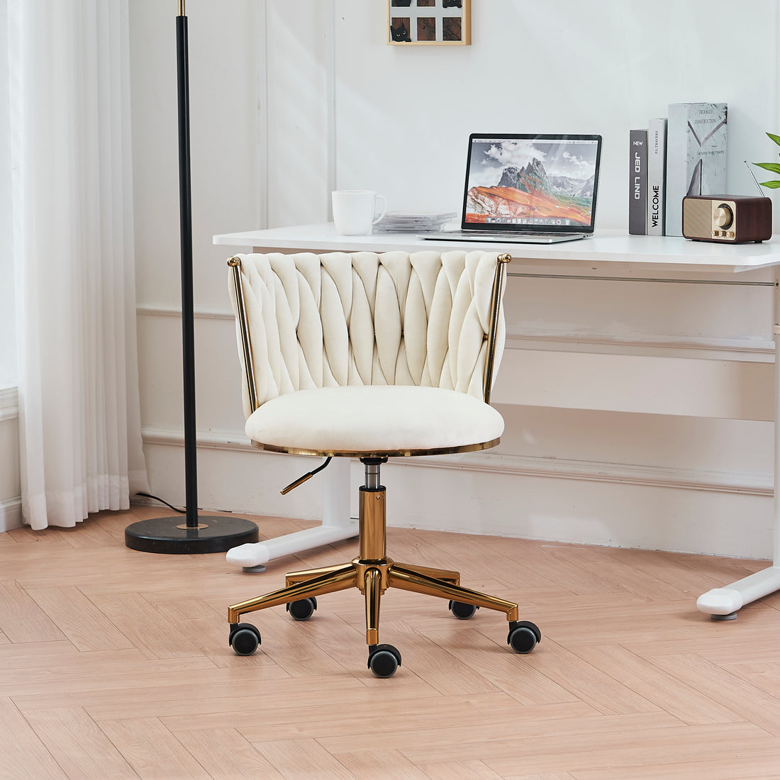 Office Desk Chair, Upholstered Home Office Desk Chairs beige-office-modern-foam-velvet