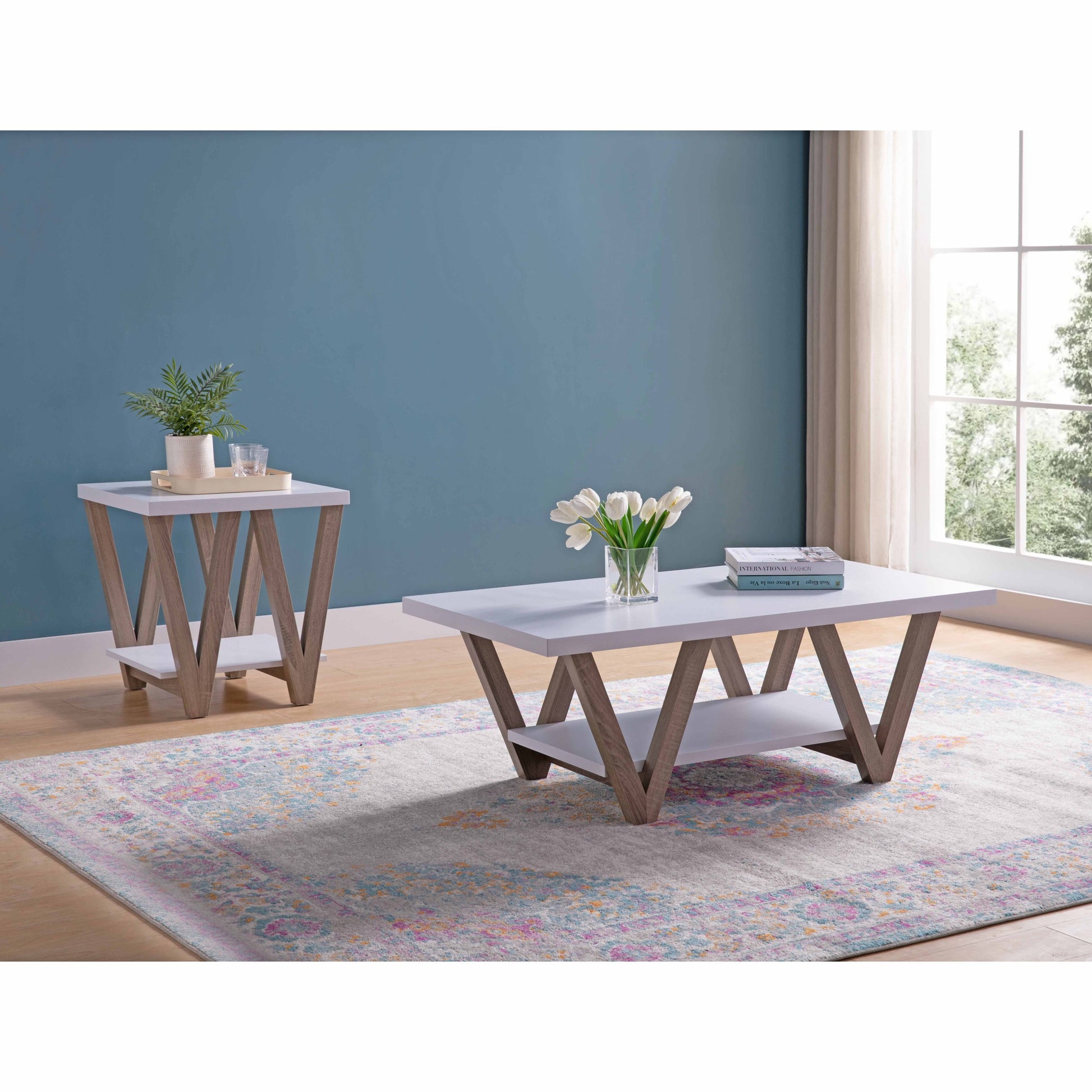 Id Usa 223051 X2 Coffee End Table 2Pc White & Dark Taupe White Particle Board