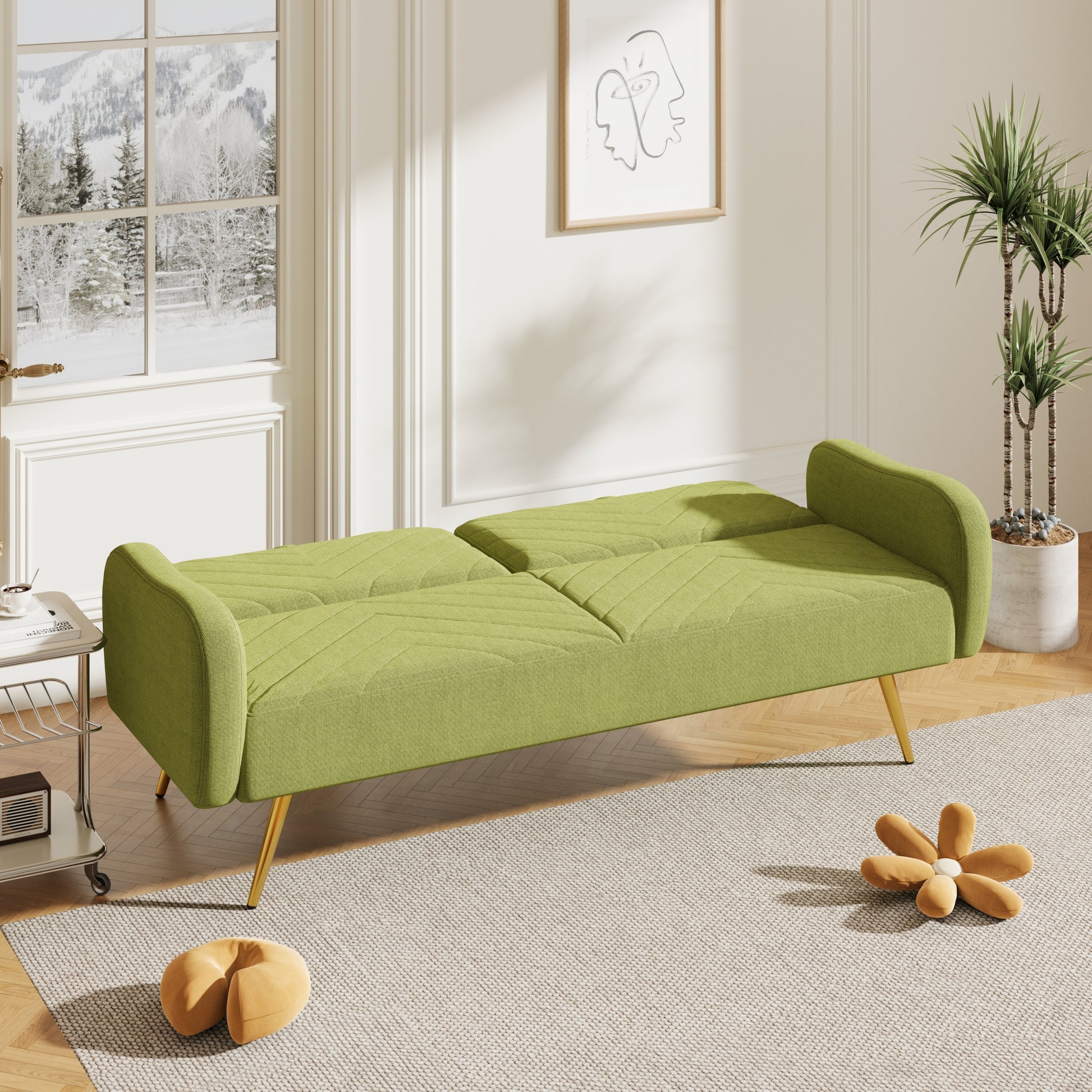 70.47" Green Fabric Double Sofa With Split Backrest And Two Throw Pillows,Suitable For Living Room, Apartment, Home Office Green Wood Primary Living Space Eucalyptus Square Arms Foam Fabric 2 Seat