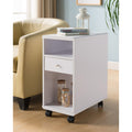 Mobile Chairside Table With Drawer, White White Particle Board