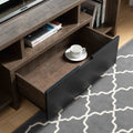 Two Toned 60 Inch Modern Tv Stand With Three Shelves, Large Drawer Walnut Oak & Black Walnut 50 59 Inches Particle Board