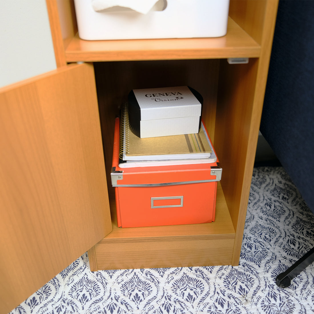 Chairside Table With One Door Storage Cabinet And Large Cubby Shelf Light Brown Red Particle Board