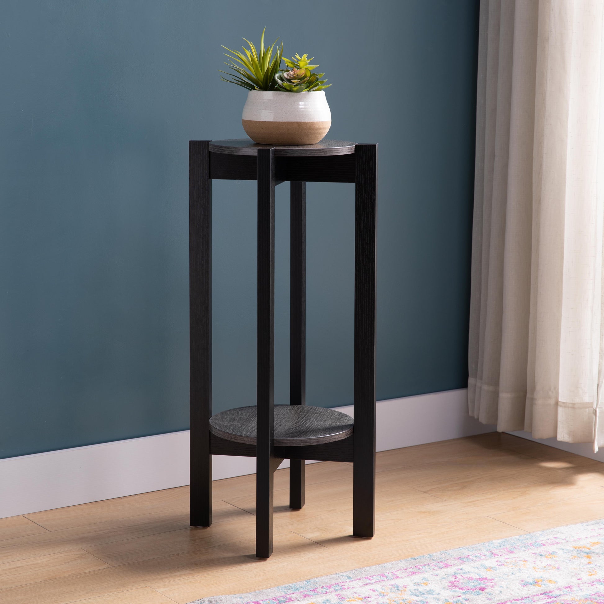 Plant Stand With Two Shelves Grey And Black Grey Particle Board