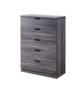 Modern Grey Five Drawer Clothes And Storage Chest Faux Wood Grain And Metal Drawer Glides Gray Particle Board Mdf