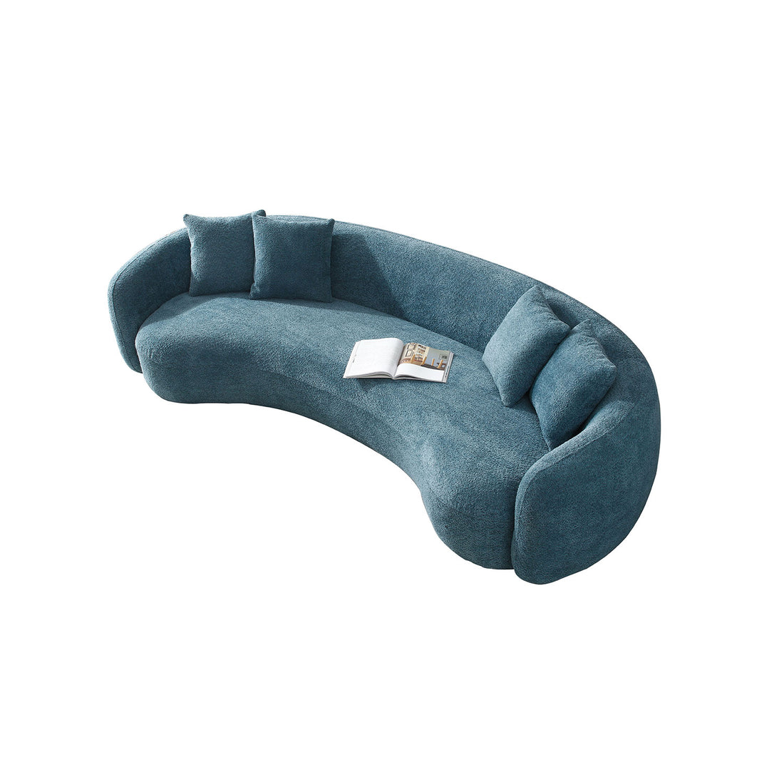 102'' Boucle Sofa Modern Sectional Half Moon Leisure Couch Curved Sofa Teddy Fleece Velet Blue Blue Boucle 5 Seat