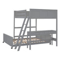 Full Over Full Bunk Bed With Desk, Gray Gray Solid Wood Mdf