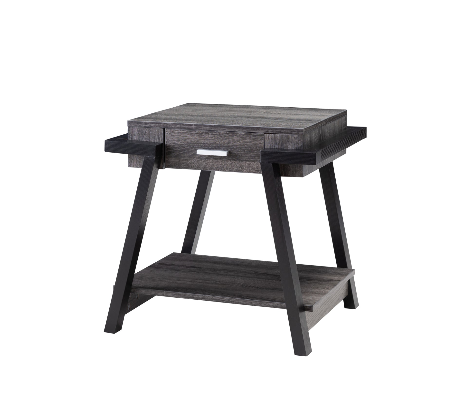 Home End Table With Drawer, Side Table With Storage Shelf In Distressed Grey & Black Grey Particle Board