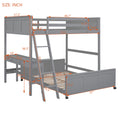 Full Over Full Bunk Bed With Desk, Gray Gray Solid Wood Mdf