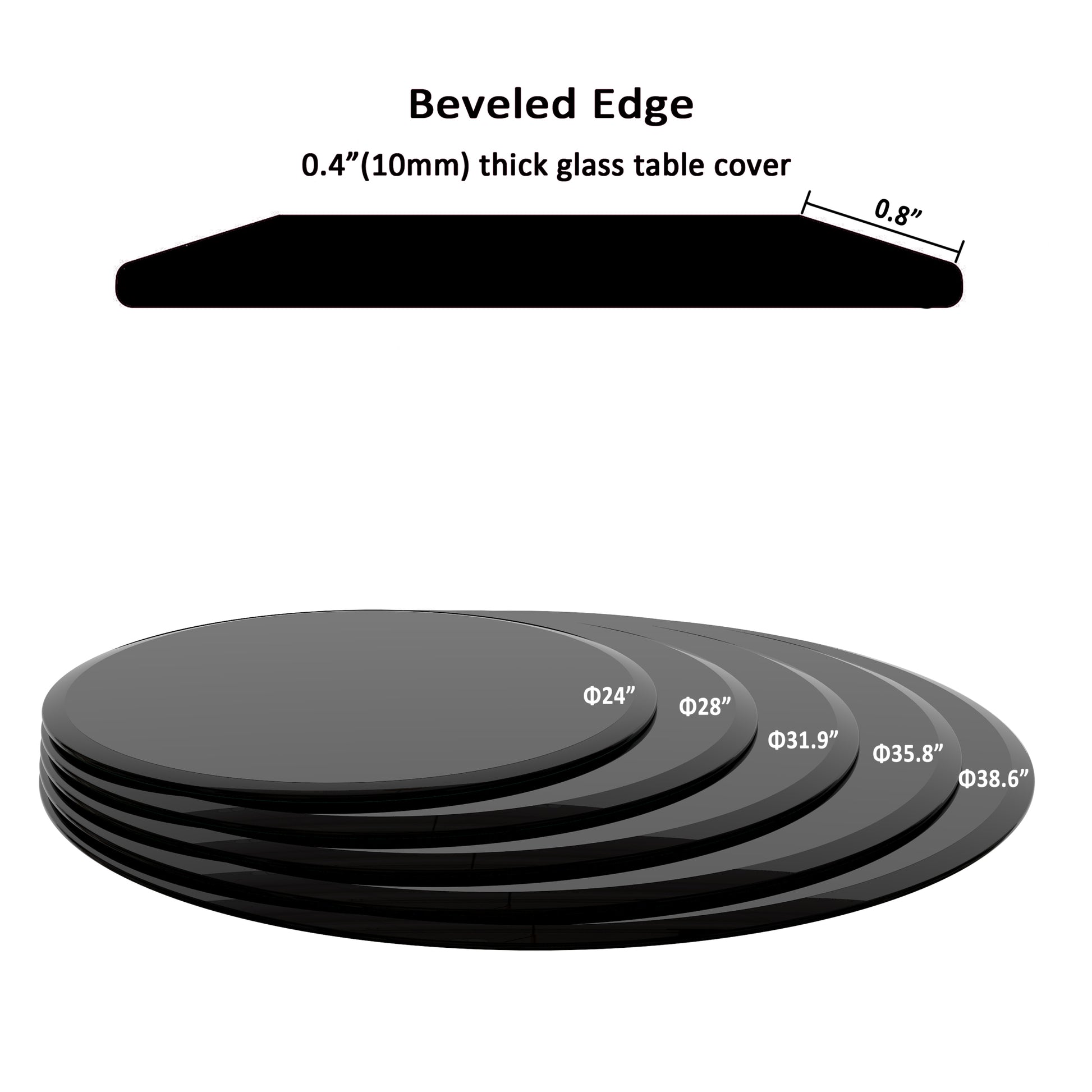 36" Inch Round Tempered Glass Table Top Black Glass 2 5" Inch Thick Beveled Polished Edge Black Tempered Glass