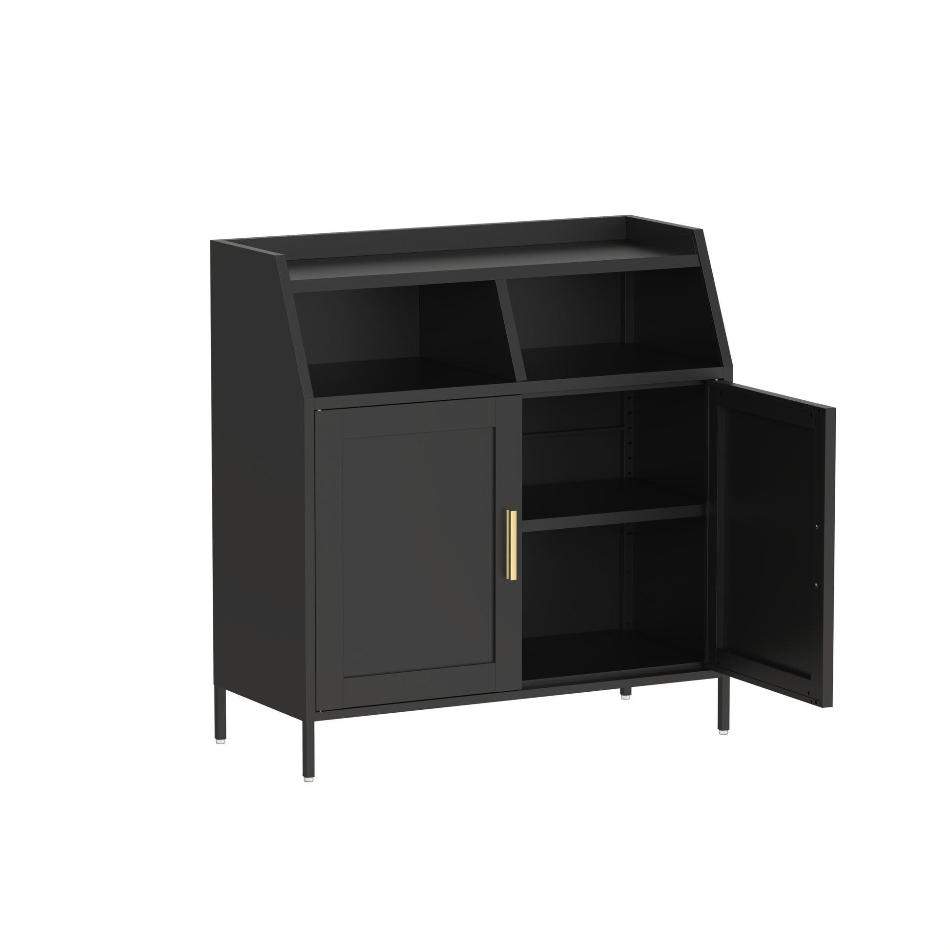 Metal Buffet Sideboard Cabinet With Storage,Storage Cabinet Modern Sideboard Buffet Table With Doors For Living Room Kitchen Dining Room,Black Black Steel