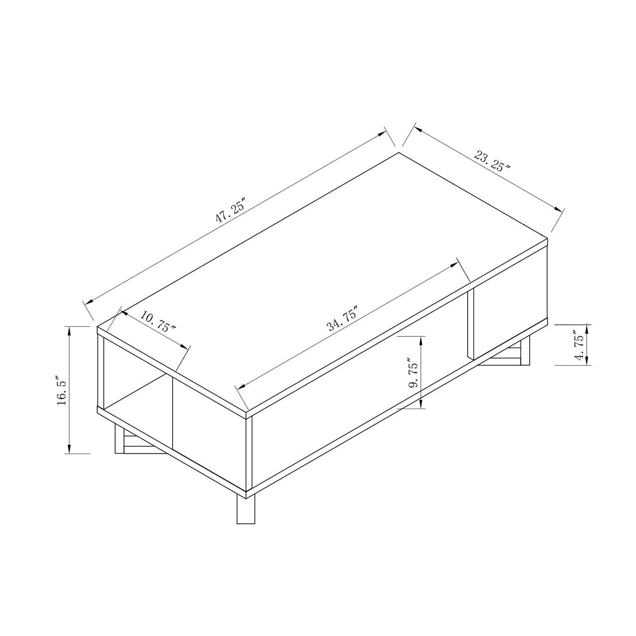 Id Usa 223052Ct Coffee Table Distressed Grey & Black Grey Particle Board