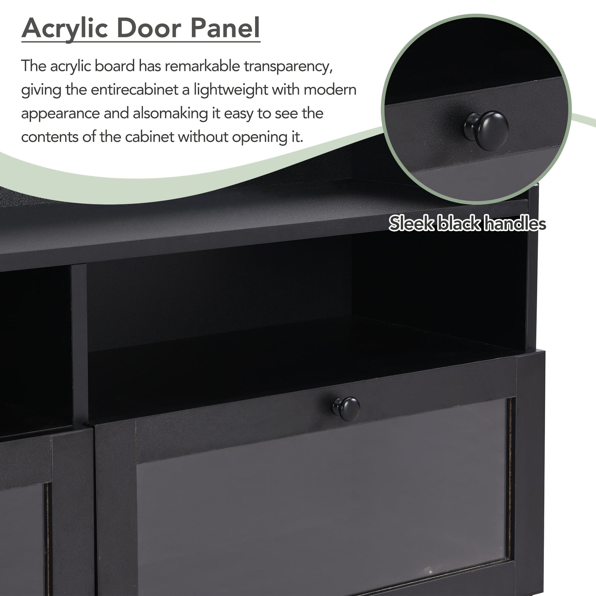 Sleek & Modern Design Tv Stand With Acrylic Board Door, Chic Elegant Media Console For Tvs Up To 65", Large Storage Space Tv Cabinet With Black Handles, Black Black Primary Living Space 60 69 Inches 60 69 Inches 65 Inches Particle Board