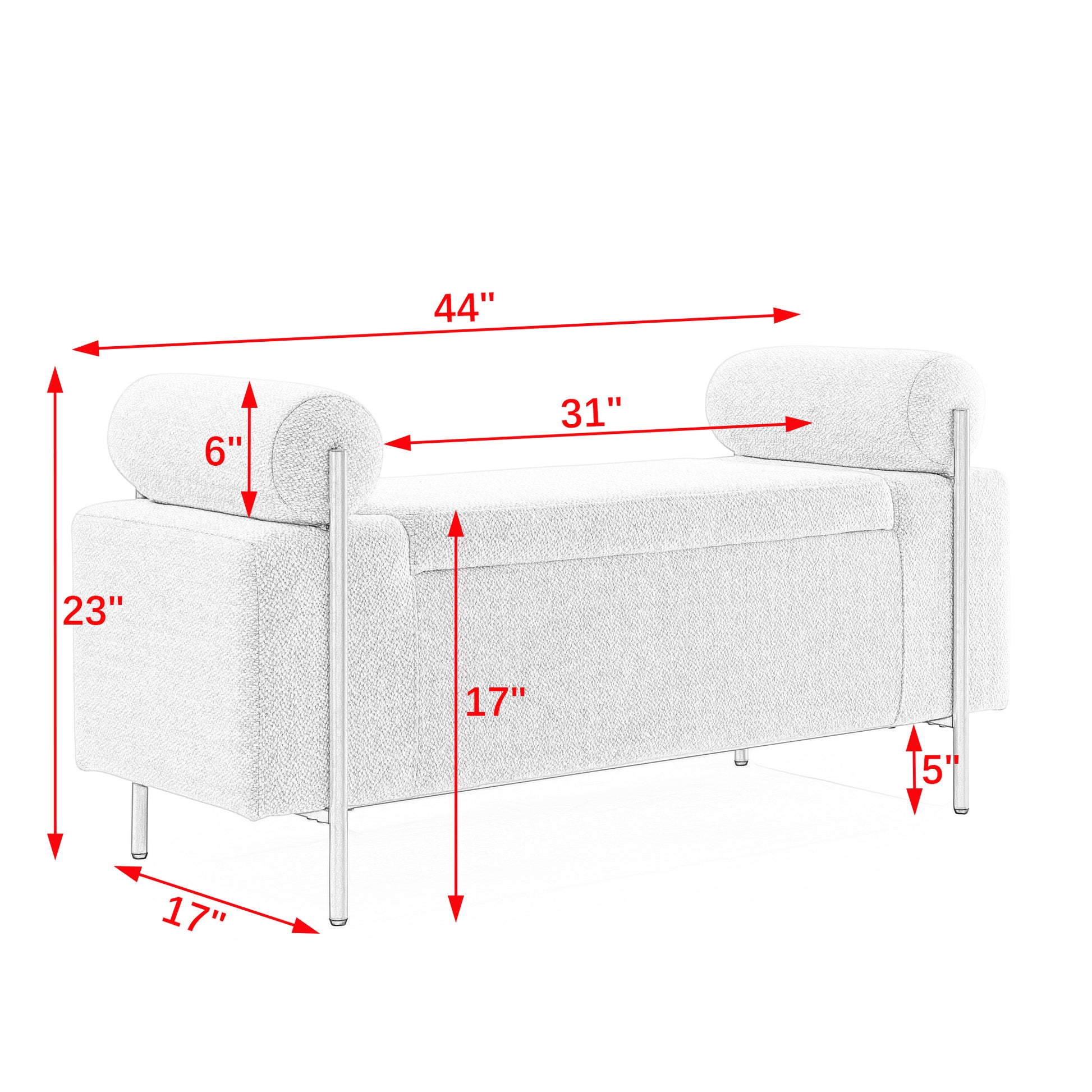 Elegant Upholstered Linen Storage Bench With Cylindrical Arms And Iron Legs For Hallway Living Room Bedroom, White White Linen Or Linen Blend Bedroom White Internal Storage Foam