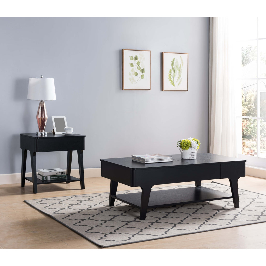 Black End Table, Lift Tabletop Black Particle Board
