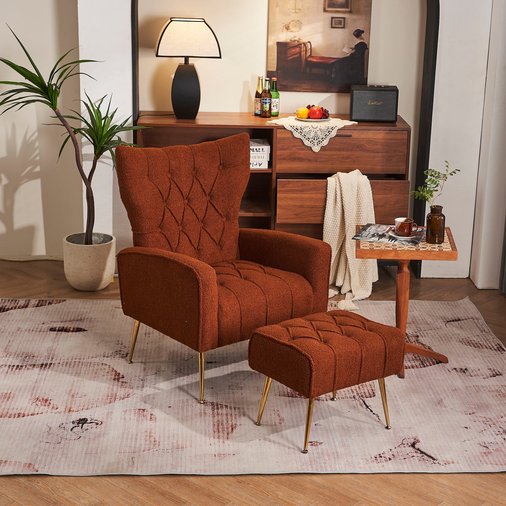 Modern Accent Chair With Ottoman, Comfy Armchair For Living Room, Bedroom, Apartment, Office Brown Brown Primary Living Space Classic Polyester