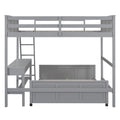 Full Over Full Bunk Bed With Desk, Gray Gray Solid Wood Mdf