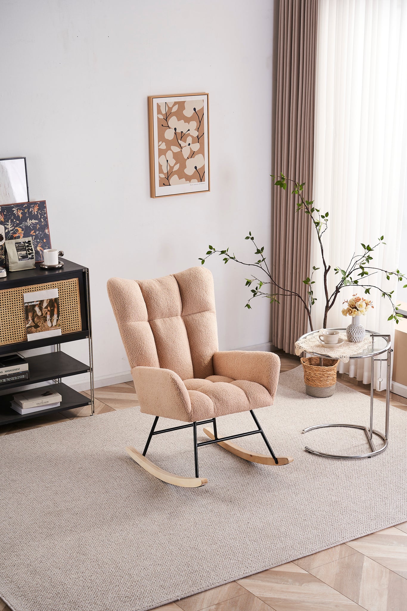 Rocking Chair Nursery, Solid Wood Legs Reading Chair cream-primary living space-modern-rocking