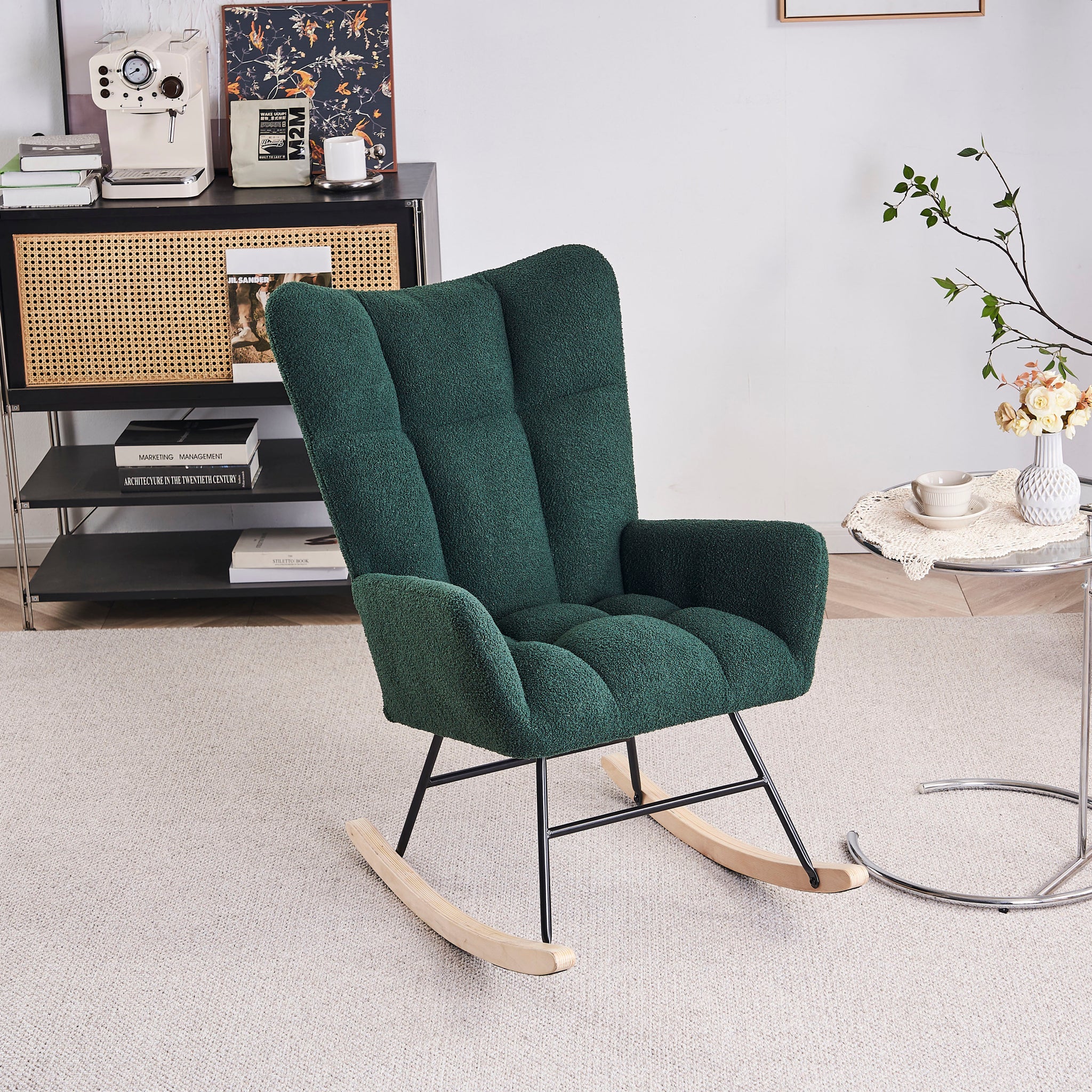 Rocking Chair Nursery, Solid Wood Legs Reading Chair emerald-primary living space-modern-rocking