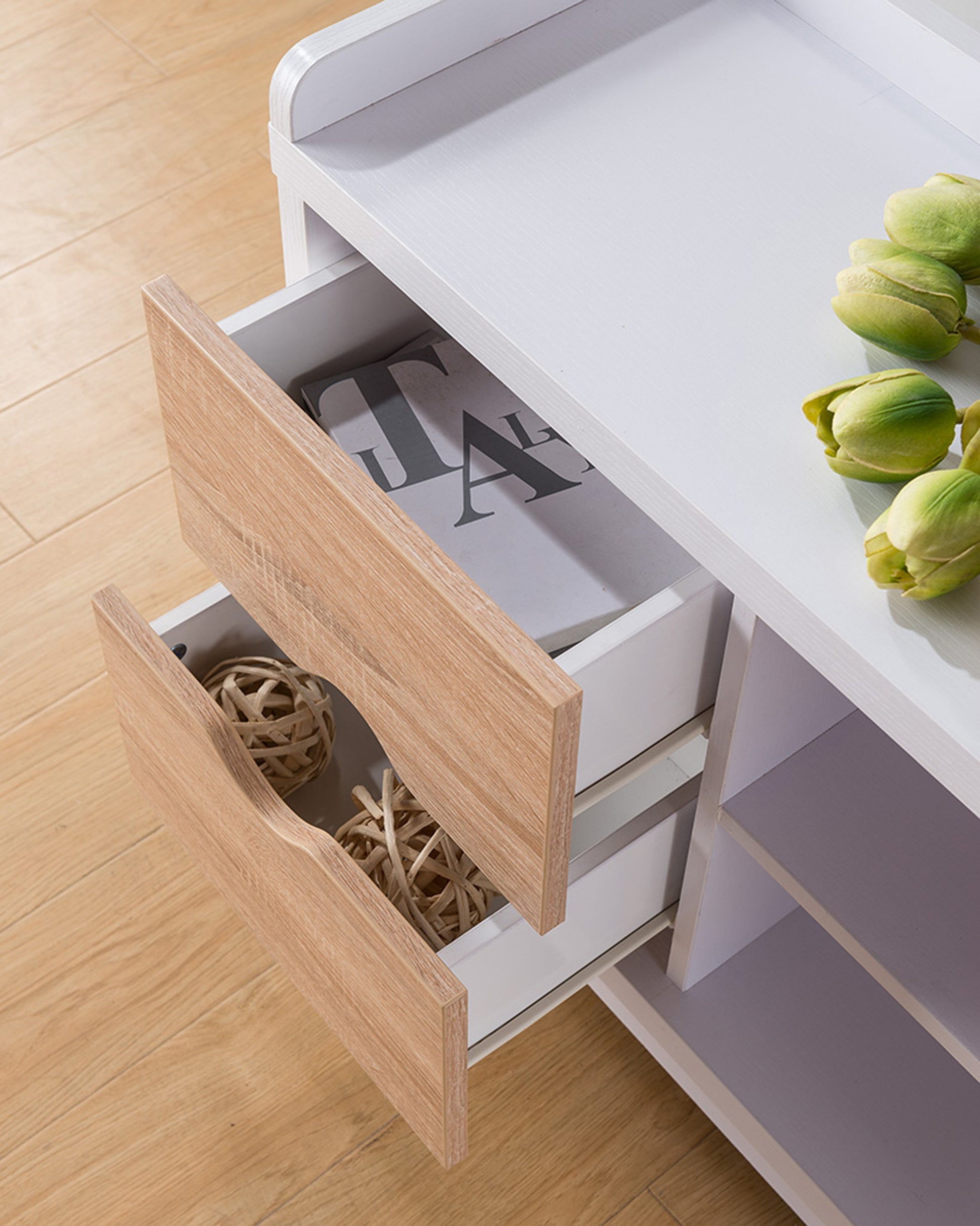 Shoe Entryway Bench, Compact Storage Bench, Two Shelves And Two Drawers White & Weathered White White Particle Board