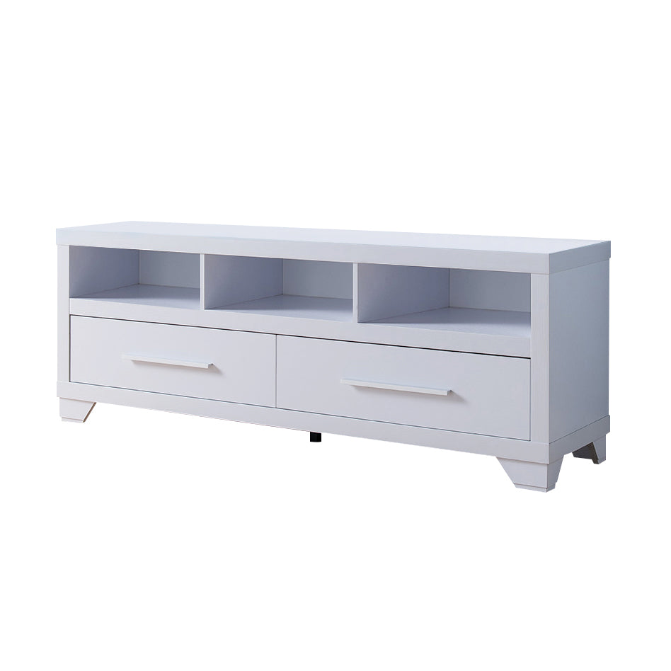 60" Tv Stand, Home Entertainment Console With 2 Drawers,3 Shelves In White White 50 59 Inches Particle Board