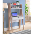 Ladder Desk Two Tone, Home Office Study Desk With Drawer And Two Shelves In White & Weathered White White Particle Board