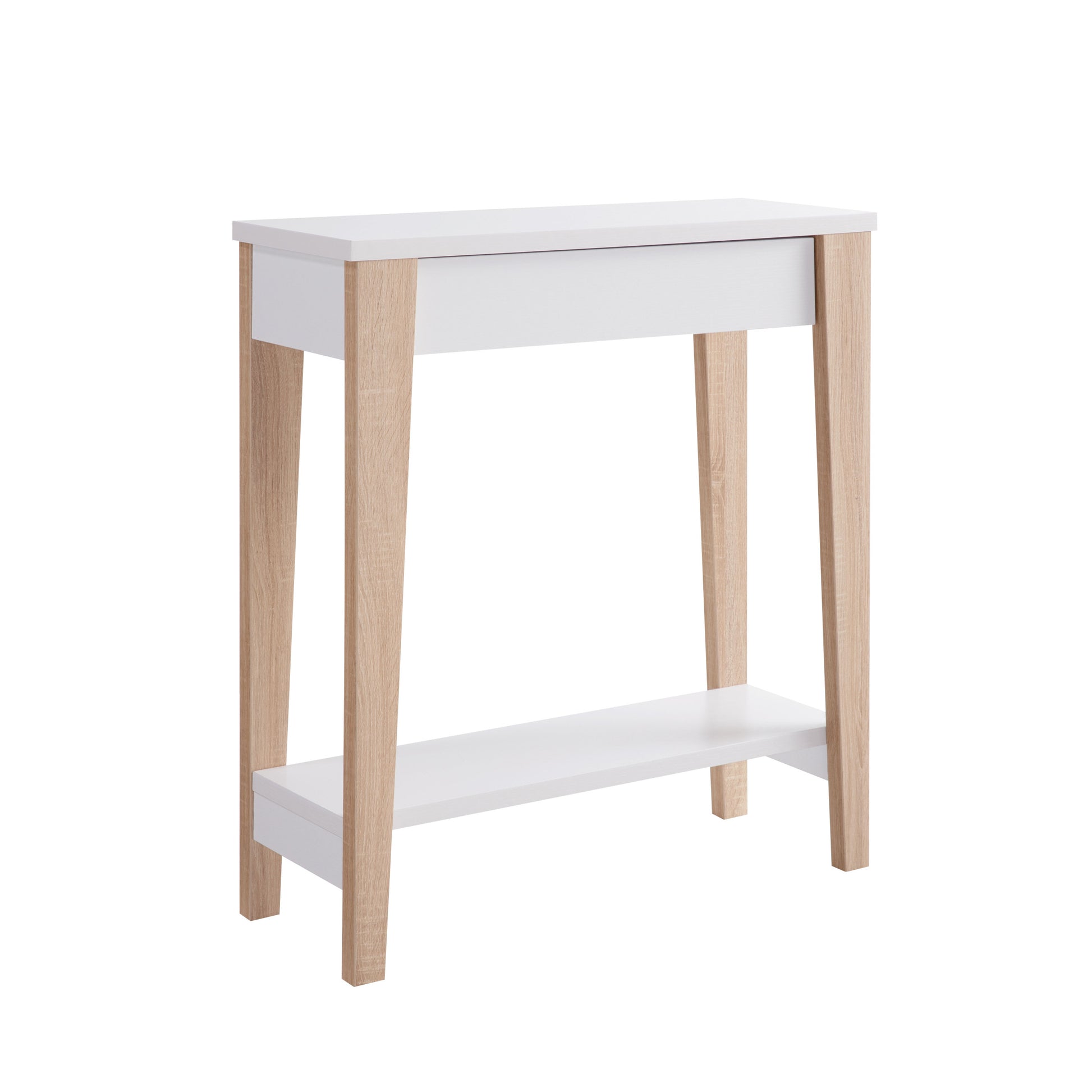 Modern Two Toned Console With Two Shelves White And Tan White Particle Board