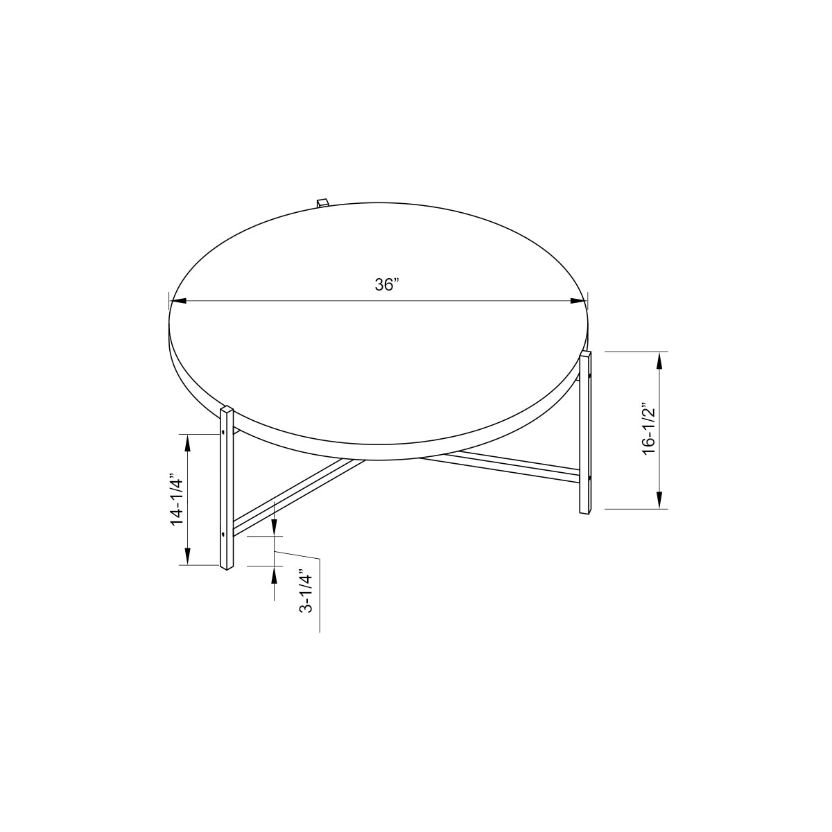 36.5" Round Coffee Table With White Metal Legs, Weathered White & White Natural Particle Board