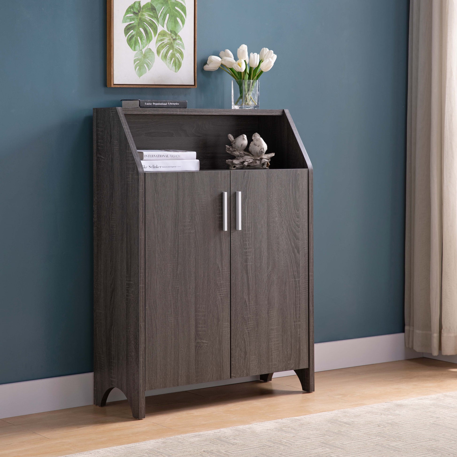 Shoe Cabinet Storage Cabinet With Five Shelves Grey Gray Particle Board